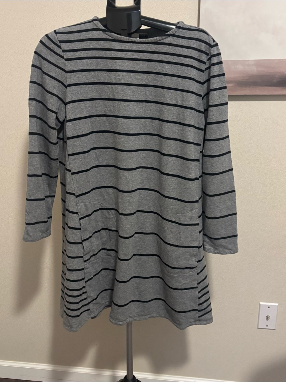 J. Jill Striped Long Sleeve Crewneck Tunic Soft Knit Pullover Sweater Size L